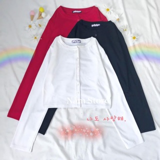 Áo croptop tay dài nút dáng ôm chất thun co dày dặn co dãn