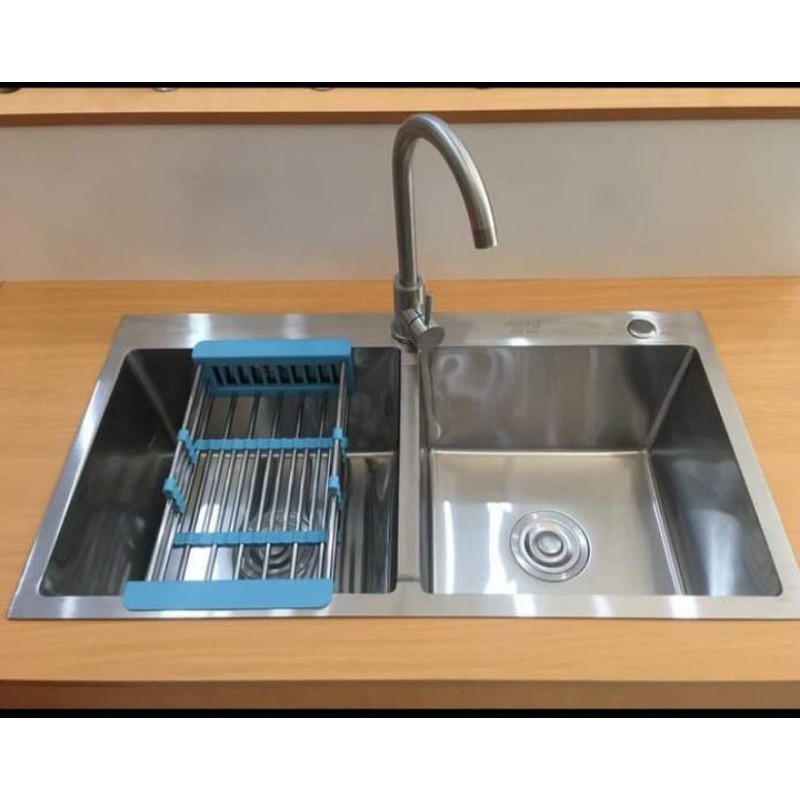 Bồn - Chậu rửa chén bát đúc inox SUS 304 2 ngăn lớn, 2 hộc đều 82*45L D giá rẻ tại Tphcm