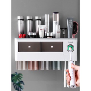 Kệ nhả kem 4 cốc, kệ để đồ phòng tắm, bộ nhả kem đánh răng tự động tặng kèm cốc