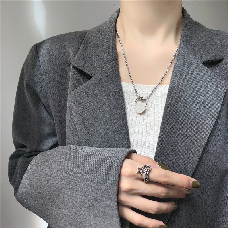 [Augustcloth | AugustJewelry] Dây chuyền/ vòng cổ hợp kim vòng tròn kèm miếng tròn phong cách Hàn Quốc