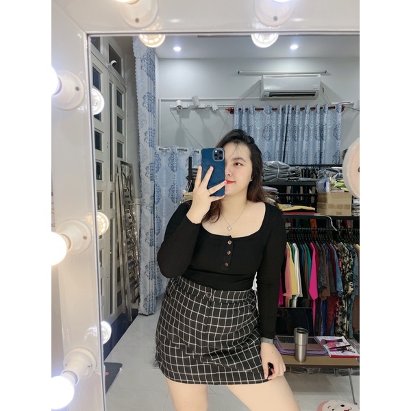 CHÂN VÁY A KẺ ĐEN / CARO ĐEN BIGSIZE LINH MÓM