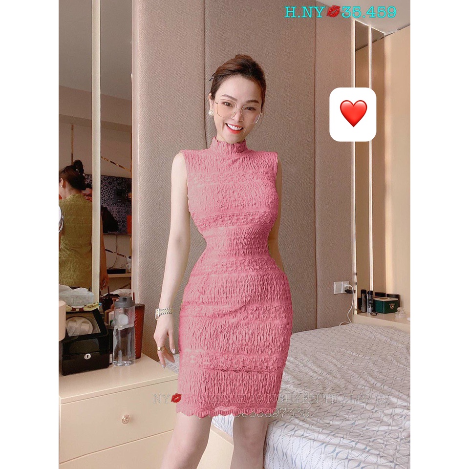 Đầm xốp thiết kế cổ lọ trơn ôm body hot hit , chất thun xốp dày dặn