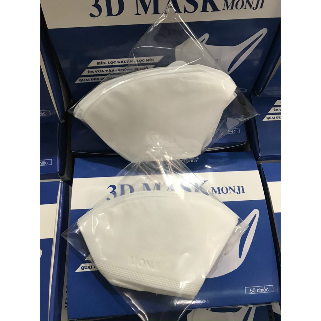 Khẩu Trang 3d Mask Monji kháng khuẩn, lọc bụi mịn, chống tia UV mầu trắng, mầu xanh, mầu đen