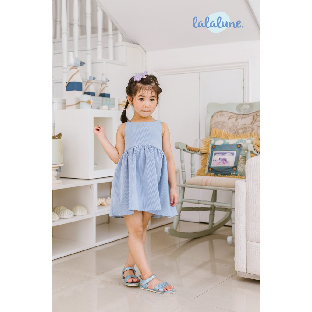 Đầm cotton sọc xanh sky dress lalaluen cho bé gái 2-7 tuổi