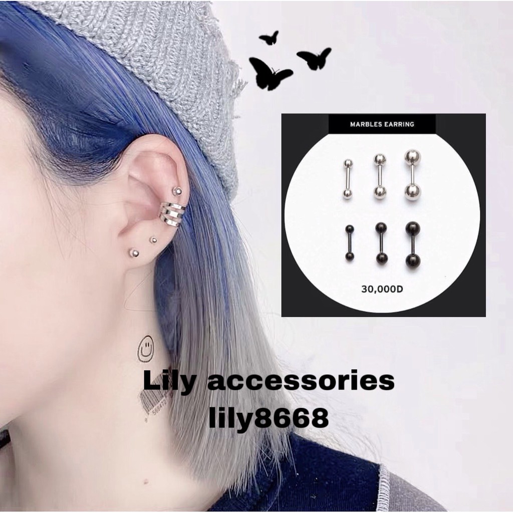 Marbles Earring khuyên tai titan bi tròn không gỉ không đen không dị ứng nam nữ unisex