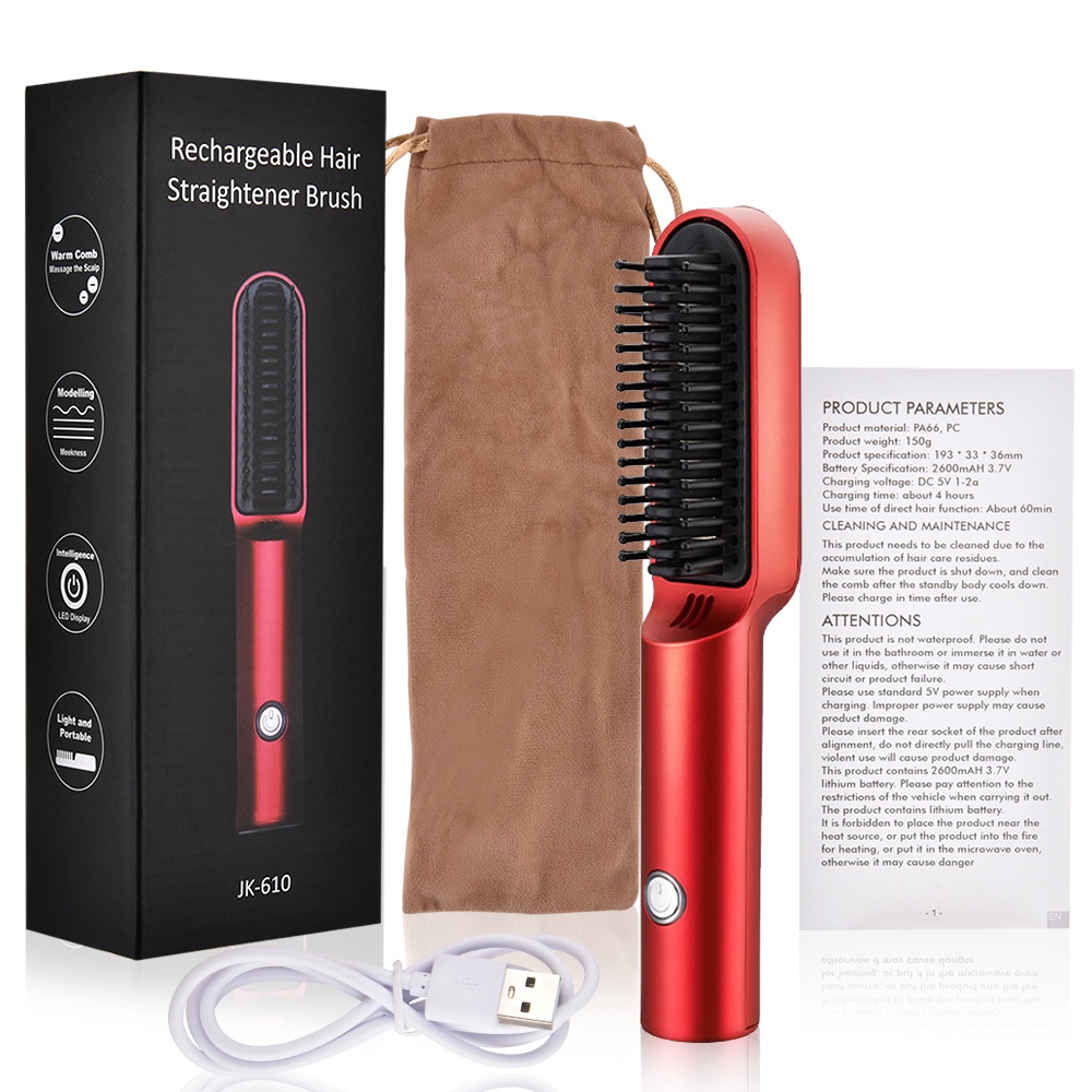 Lược Duỗi Tóc Không Dây Bằng Sứ Giúp Duỗi Thẳng Tóc Nhanh Mang Đi Du Lịch/Salon