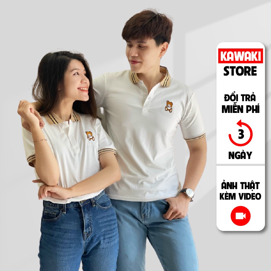 Áo thun nam nữ POLO vải cotton cao cấp ngắn tay in hình chú gấu cực sang trọng - TT14