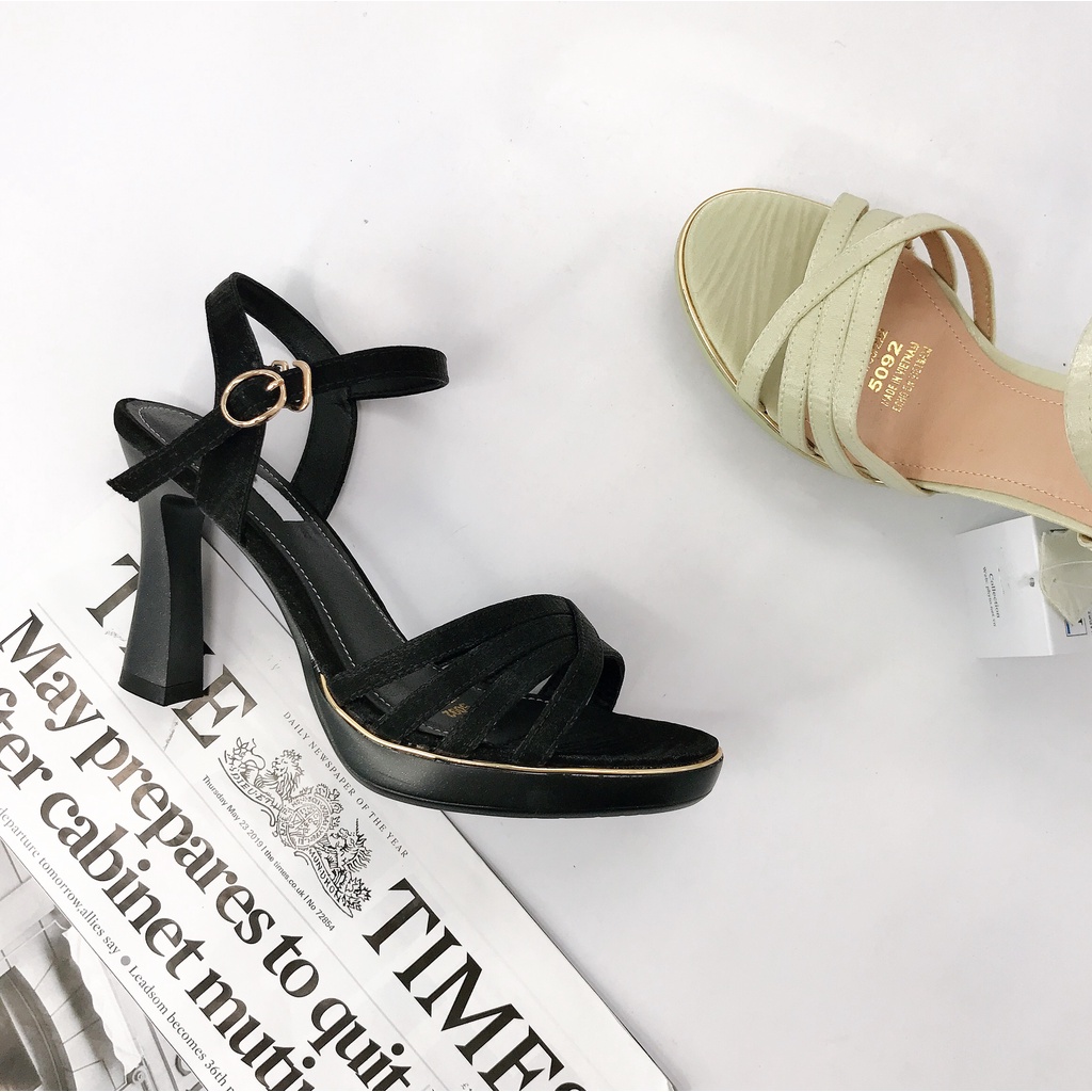 SALE LẺ SIZE VNXK - 5092 GIÀY SANDALS ĐÚP GÓT SƠN QUAI NHIỀU MẢNH PHỐI SÀNH ĐIỆU