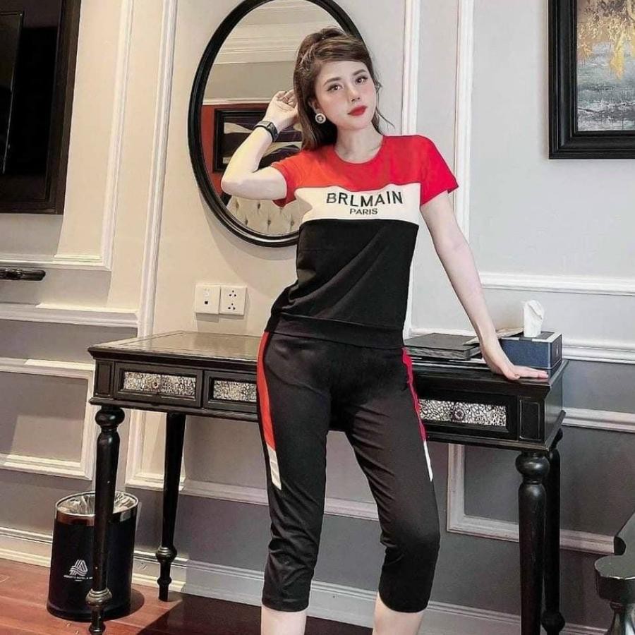 Đồ thể thao nữ ESHOP bộ quần ngố lửng mặc nhà bigsize thun cotton trung niên đẹp dễ thương mùa hè co giãn AD15