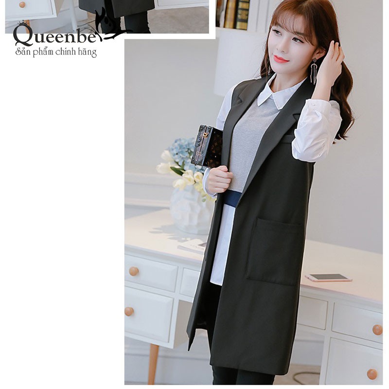 Áo vest nữ màu đen áo gilê sát nách cardigan Queenbe GLA215 Cuocsongvang