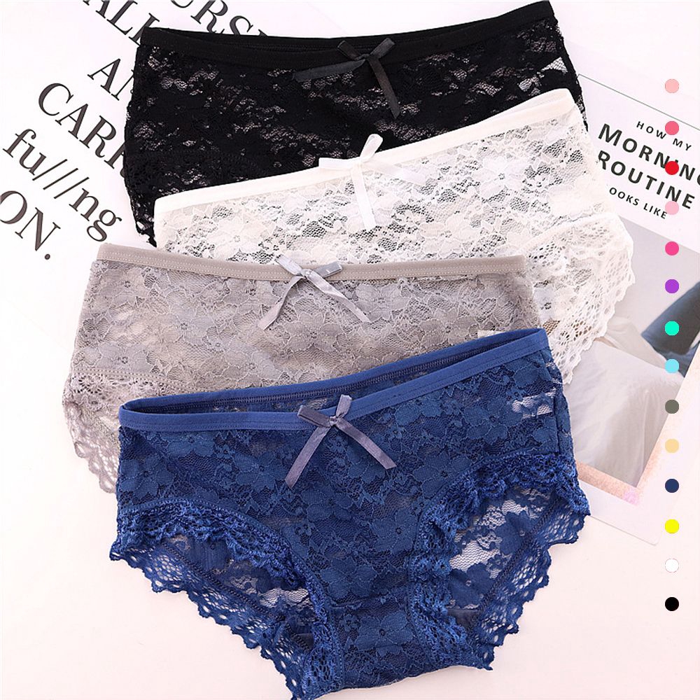 Quần lót cotton thoáng khí lưng thấp phối ren hoa cho phái nữ