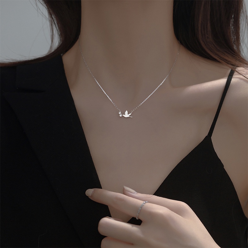 Vòng Cổ Fashion Peace Dove Pendant Necklace Korea Bird Silver Chain Necklaces for Women Jewelry Gift