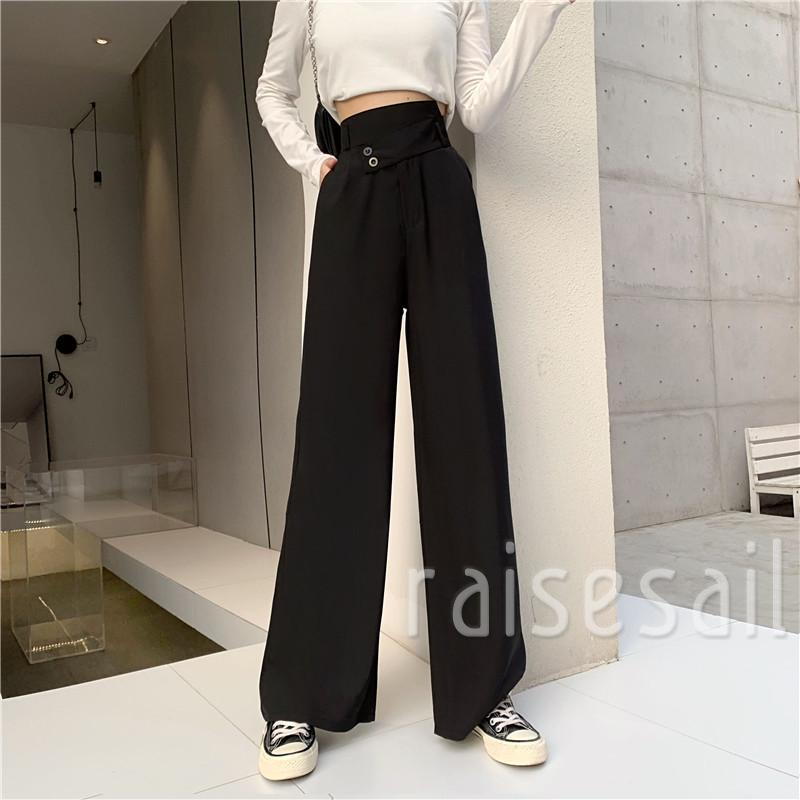 Rs quần ống rộng Lưng Cao Màu Trơn Phối Túi Thời Trang Cho Nữ | BigBuy360 - bigbuy360.vn