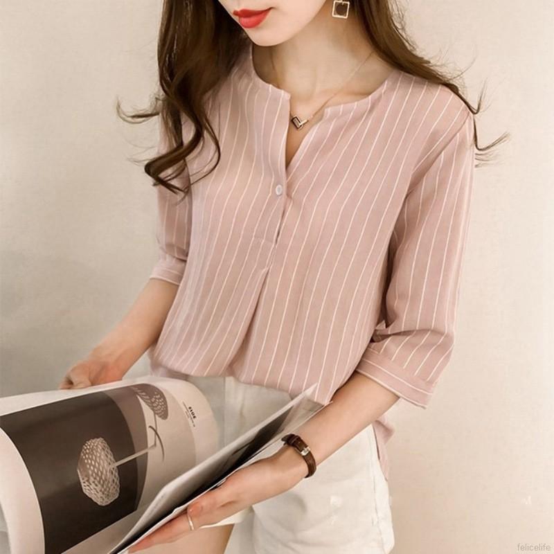 Áo suông tay lỡ họa tiết kẻ sọc thời trang cho nữ