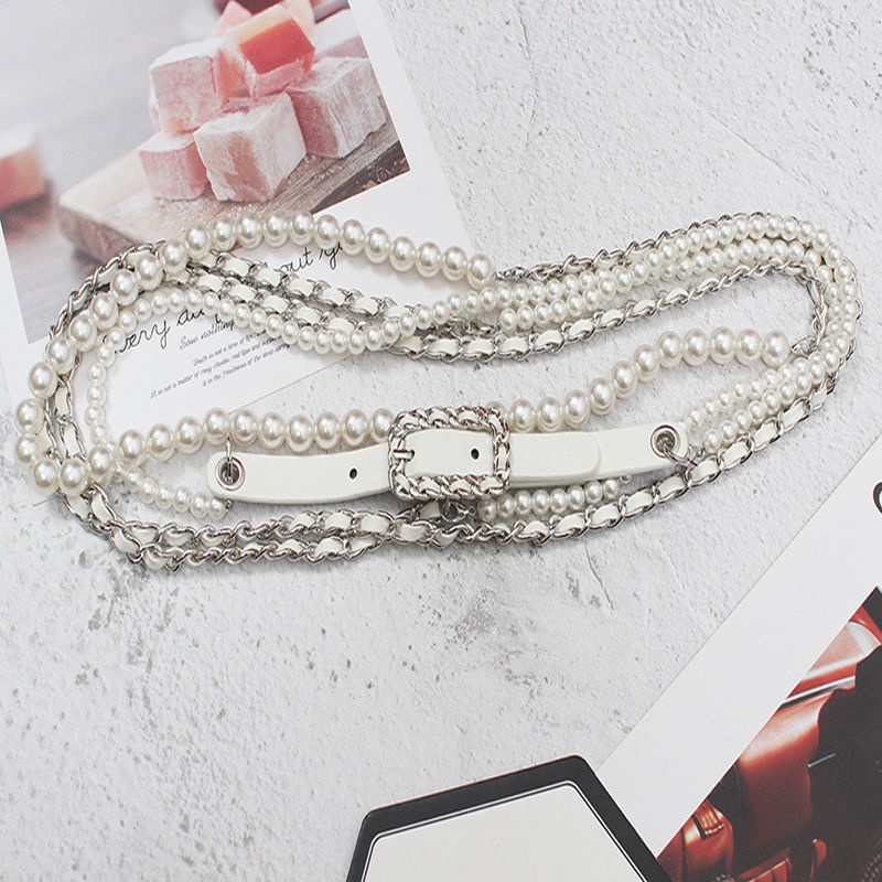 Thắt Lưng Dây Xích Phối Ngọc Trai Thời Trang Sang Trọng Cho Nữ