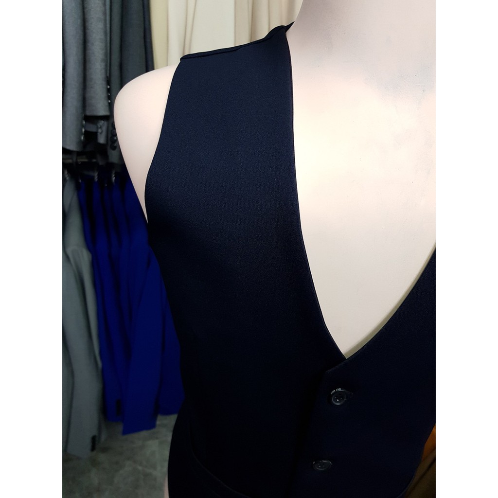 Áo gile nam form ôm body màu xanh đen chất vải dày mịn co giãn tặng nơ | BigBuy360 - bigbuy360.vn
