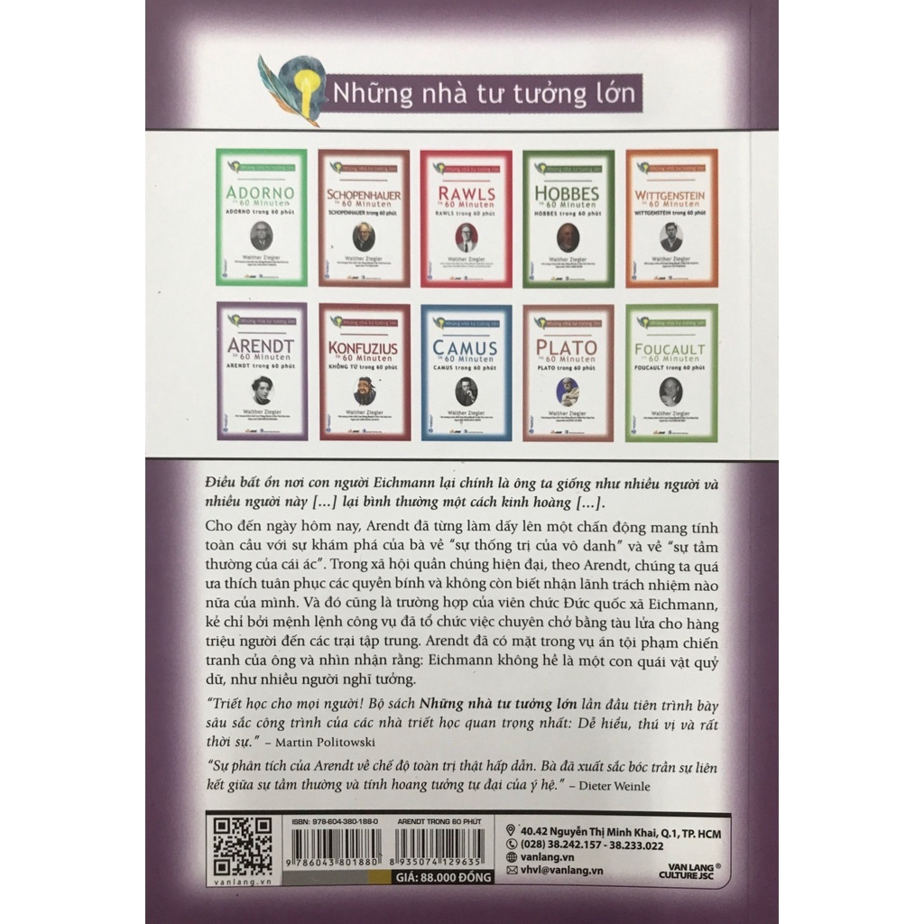 Sách - Những Nhà Tư Tưởng Lớn - Arendt Trong 60 Phút