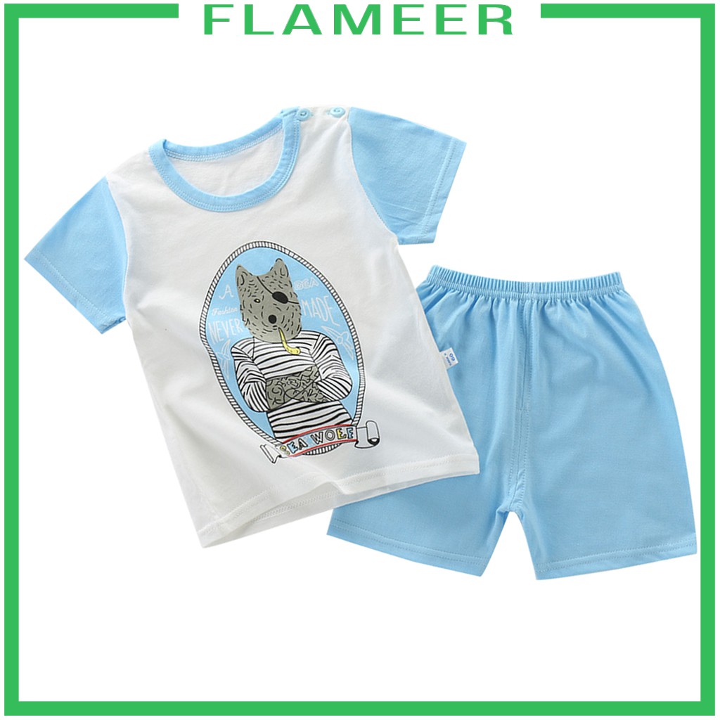[FLAMEER]  9M-5Y Toddler Kids Short Sleeve T-shirt and Shorts Pants Set 2pcs