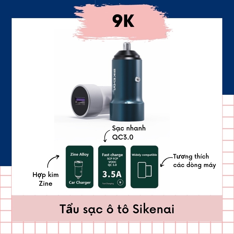 Tẩu Sạc Ô Tô Nhanh Cao Cấp Sikenai - Bộ Chia Không Dây Tiện Lợi - Hỗ Trợ Sạc Nhanh