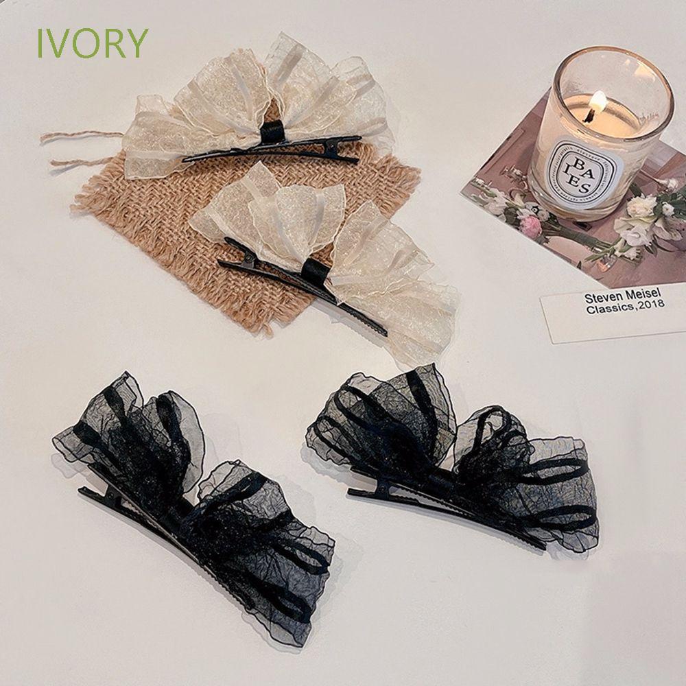 Cặp kẹp tóc nơ bằng hợp kim phối ren đơn giản ngọt ngào thời trang hàn quốc dành cho nữ