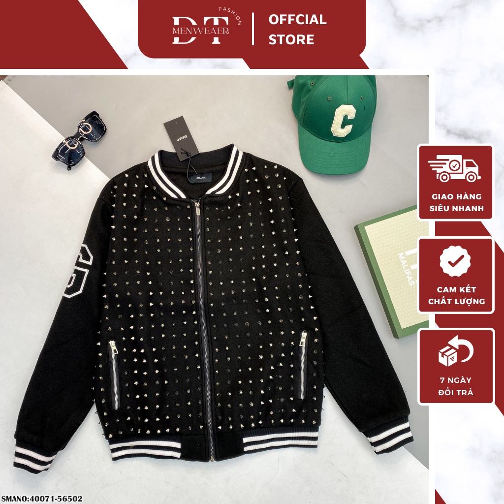 Áo Khoác Bomber Nam Đính Đá Cao Cấp - Áo Khoác Bomber Chất Dạ Cao Cấp Dành Cho Nam DT FASHION MENWEAR