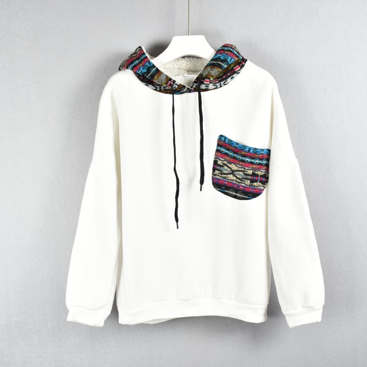 Áo thun hoodie túi thổ cẩm Mã: AX2304 - TRẮNG