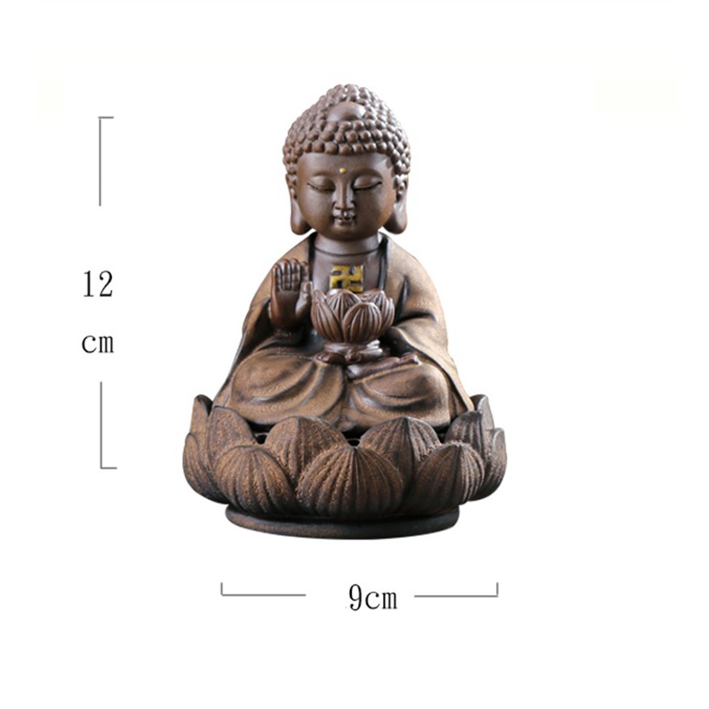 Tượng Phật gốm tử sa kèm nhang trầm hương thơm phòng, trang trí phong thủy