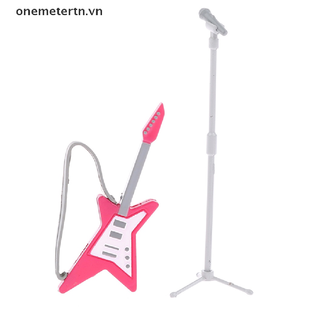 Mô Hình Đàn Ghita Kèm Micro Dùng Trang Trí Nhà Búp Bê