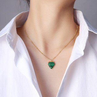 Dây Chuyền Mặt Đá Malachite Xanh Lá Titan Ko Đen TT 3454