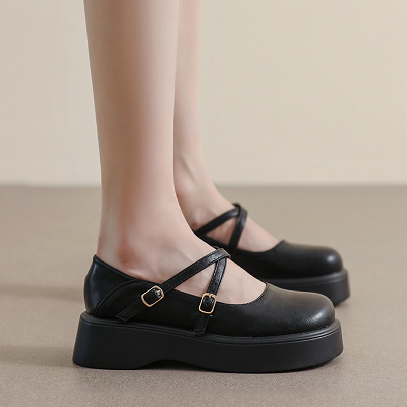Giày Da Mũi Tròn Đế Dày Phong Cách Anh Quốc Cho Nữ Size 34-42