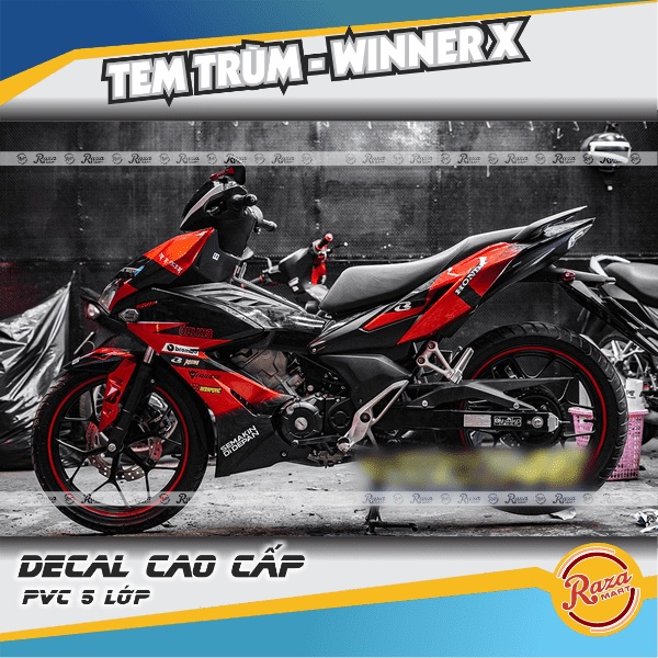 Tem trùm WINNER X màu đỏ đen | Decal PVC 5 lớp cao cấp | Mã tem: WINX 0183