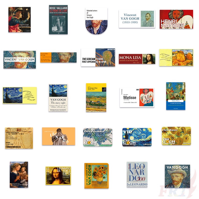 Bộ 50 Cái ❉ Tranh Sơn Dầu Treo Tường Họa Tiết 04 Van Gogh Leonardo da Vinci ❉ Sticker Chống Thấm Nước Thời Trang Trang Trí Vali Laptop Ván Trượt