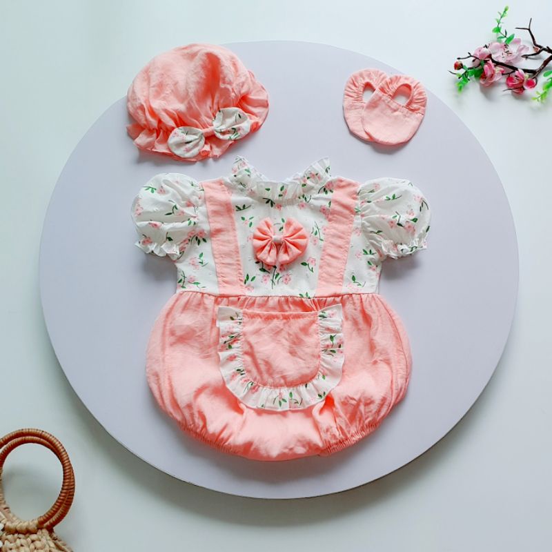 Set Body Cotton trắng họa tiết và Body túi hồng bông mai