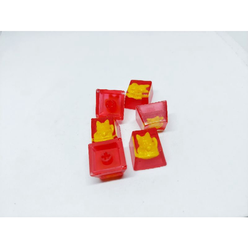 Keycap mèo thần tài nhũ vàng trang trí bàn phím cơ