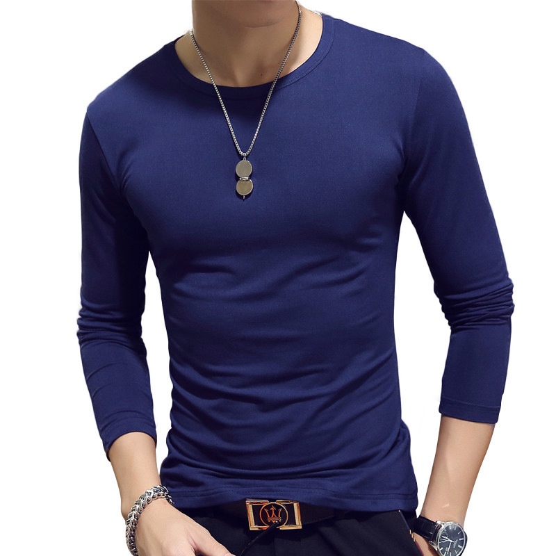 Áo thun nam dài tay cổ tròn màu trơn size M-3XL