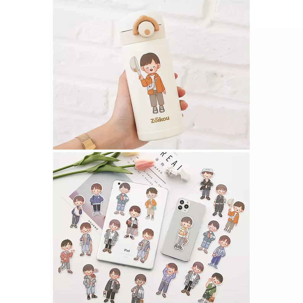 Hình dán TELAO trang trí sổ tay nhiều mẫu cô bé cậu bé học sinh siêu dễ thương, Túi sticker TELADO 20 miếng siêu xinh