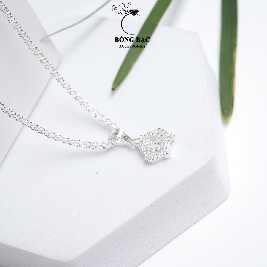 Vòng cổ bạc DC1007 mặt hình vương miện đính đá nhỏ sáng lấp lánh, Dây chuyền nữ phụ kiện trang sức BỐNG BẠC