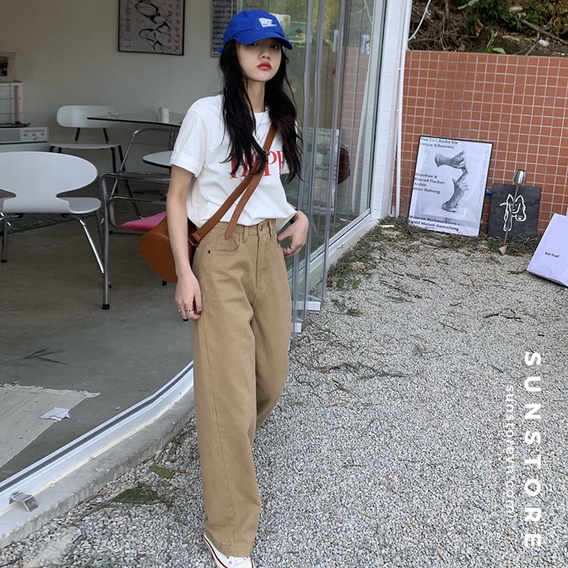Quần jeans kaki ống rộng cạp cao Ulzzang