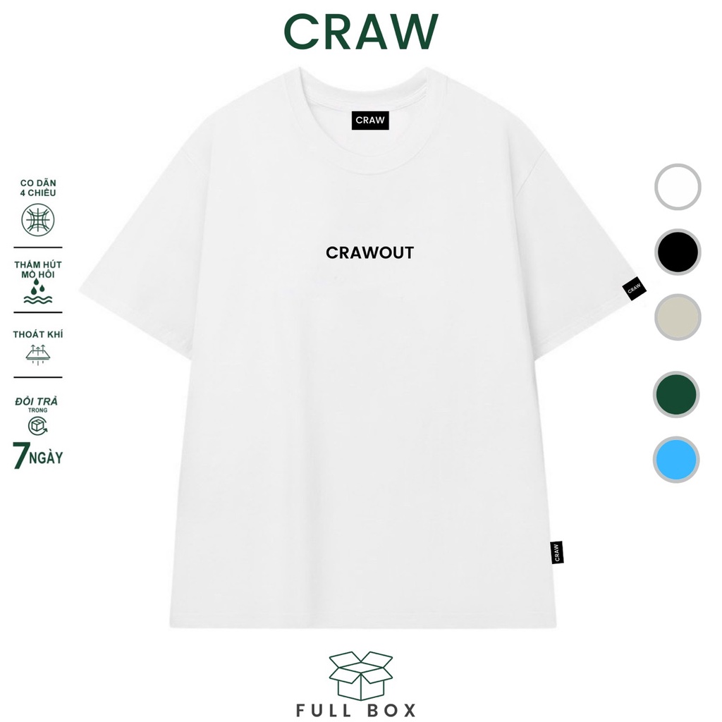 Áo thun tay lỡ CRAW phông unisex nam nữ vải coton mềm mịn, co dãn Oversize form rộng - 028