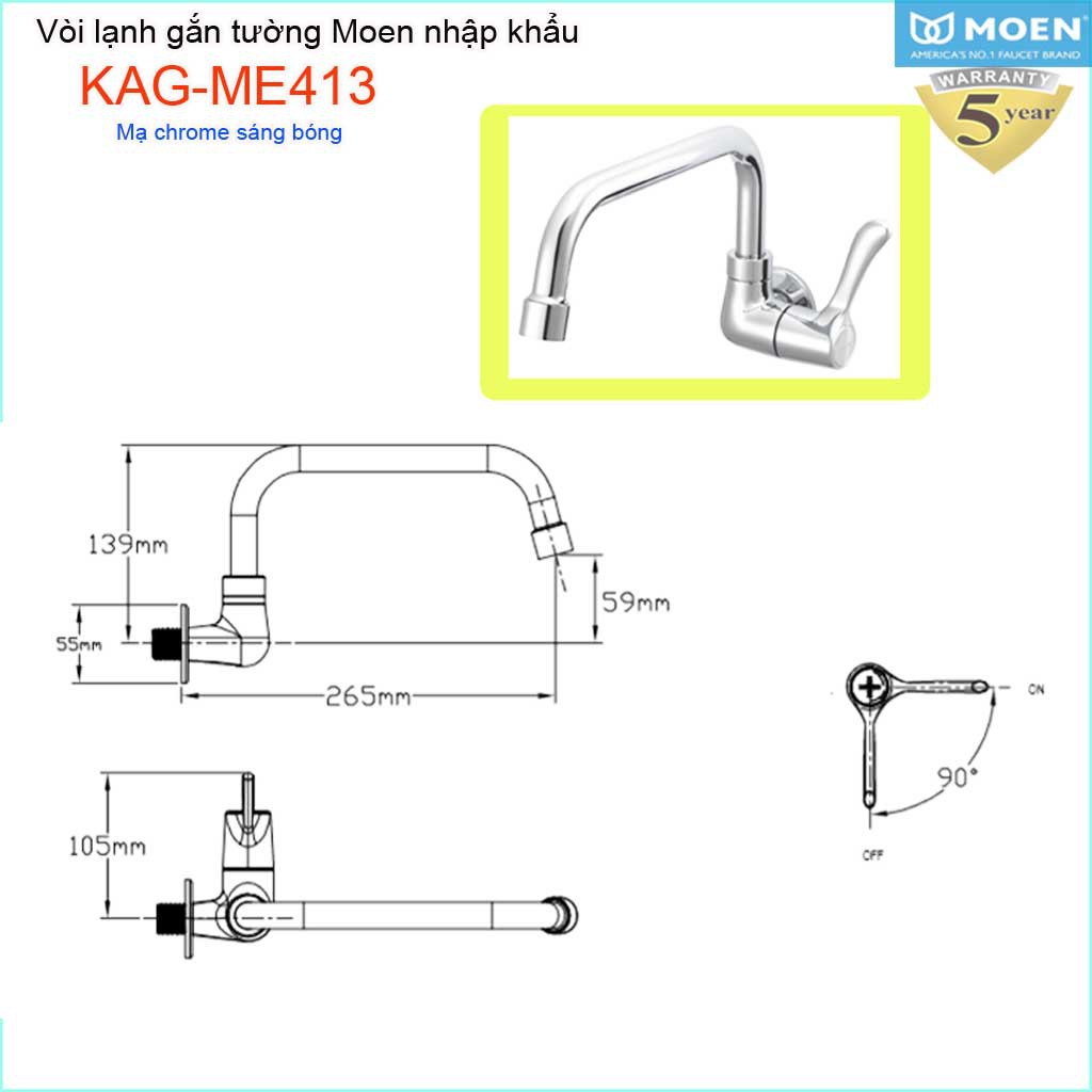 Vòi lạnh gắn tường, vòi xả lạnh MOEN KAG-ME413