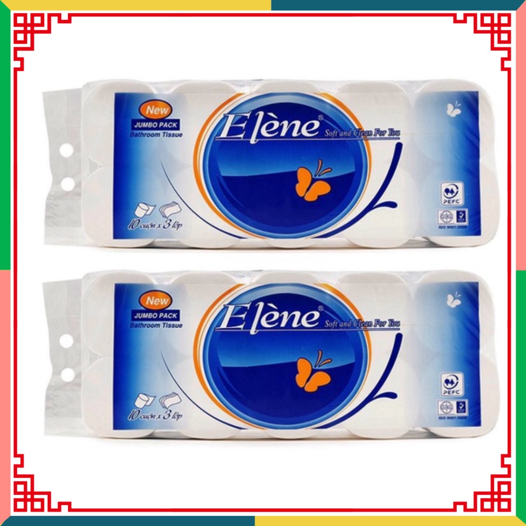 Giấy lau chùi Elene Xanh 3 Lớp Không Lõi 1 bịch 10 cuộn không lõi ( Đại lý Ngọc Toản)