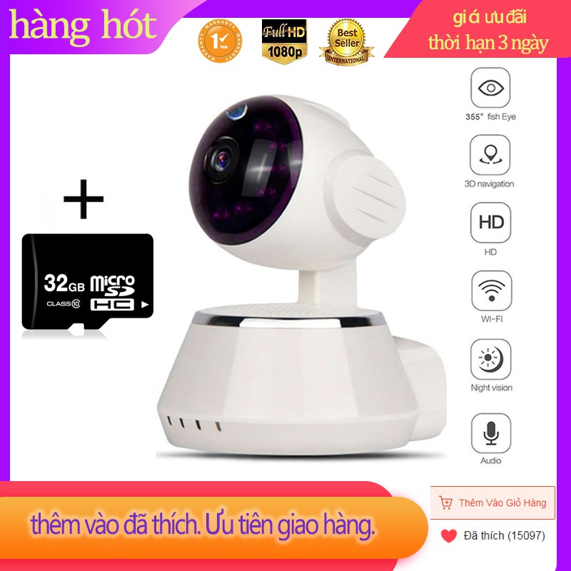 Ip camera không dây WiFi bảo mật HD 1080P màn hình từ xa tầm nhìn ban đêm camera