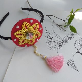 Cài Tóc HanBok Đỏ hoa nhí tua