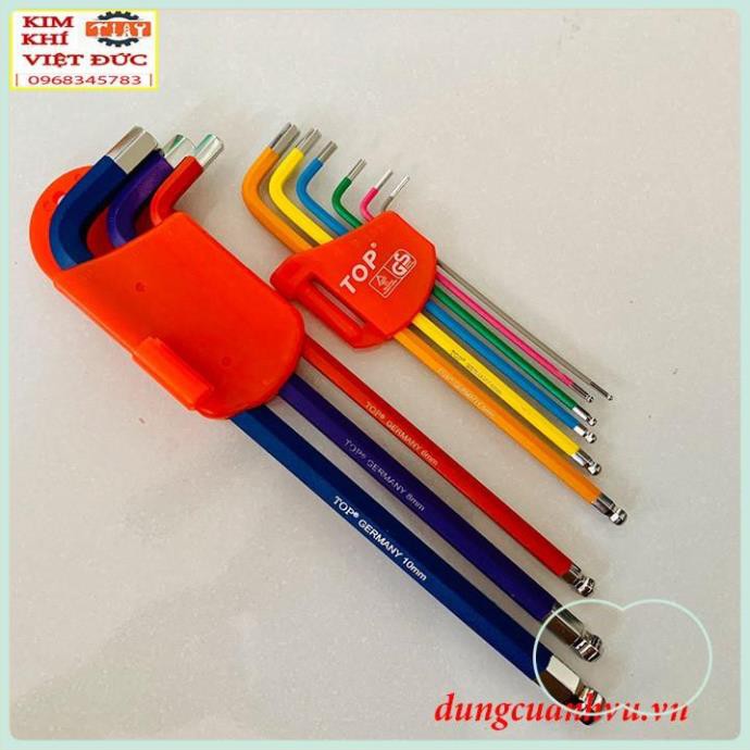 Bộ lục giác đầu bi 9 món dài thép C60 ( nhiều màu sắc) TOP LU-9CMAU