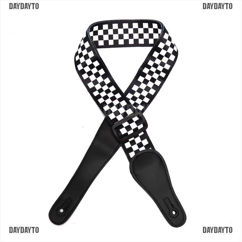 Dây Đeo Bằng Da Họa Tiết Kẻ Sọc Trắng Đen Cho Đàn Guitar Điện / Ukulele