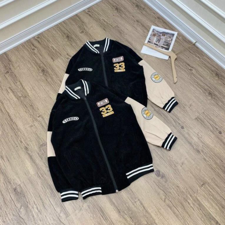 Áo Bomber Nhung gân thêu 33 sticker siêu đẹp Form rộng Unisex Nam Nữ Couple