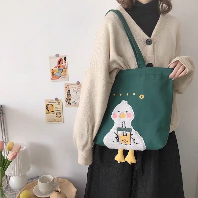 Túi Xách Canvas Cỡ Lớn Thêu Họa Tiết Dễ Thương Thời Trang Cho Học Sinh