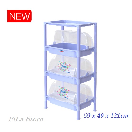 Kệ Chén 3 Tầng Nắp Đại (Nắp Bật Linh Hoạt), Kệ Úp Chén Bát Có Nắp Size Đại