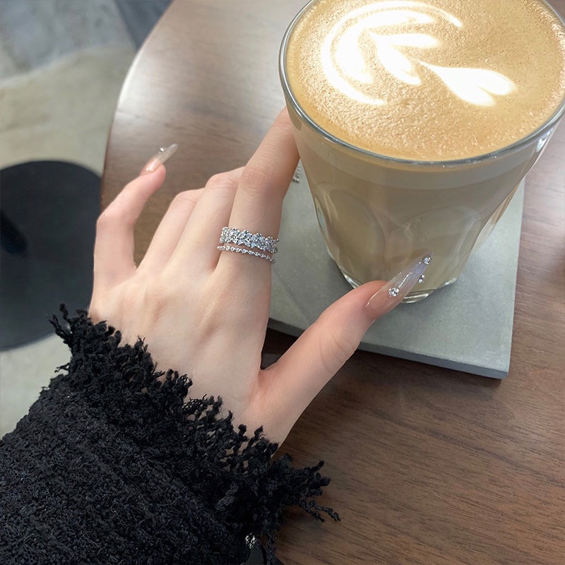 Nhẫn Hai Lớp Đính Đá zircon Đơn Giản Thời Trang Phong Cách Hàn Quốc