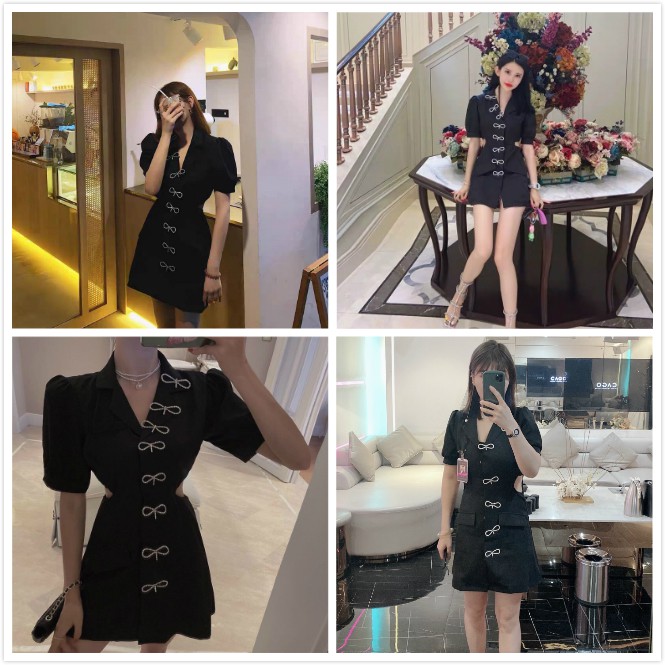 Đầm tay ngắn phối nơ đính kim cương giả thời trang dành cho nữ | BigBuy360 - bigbuy360.vn